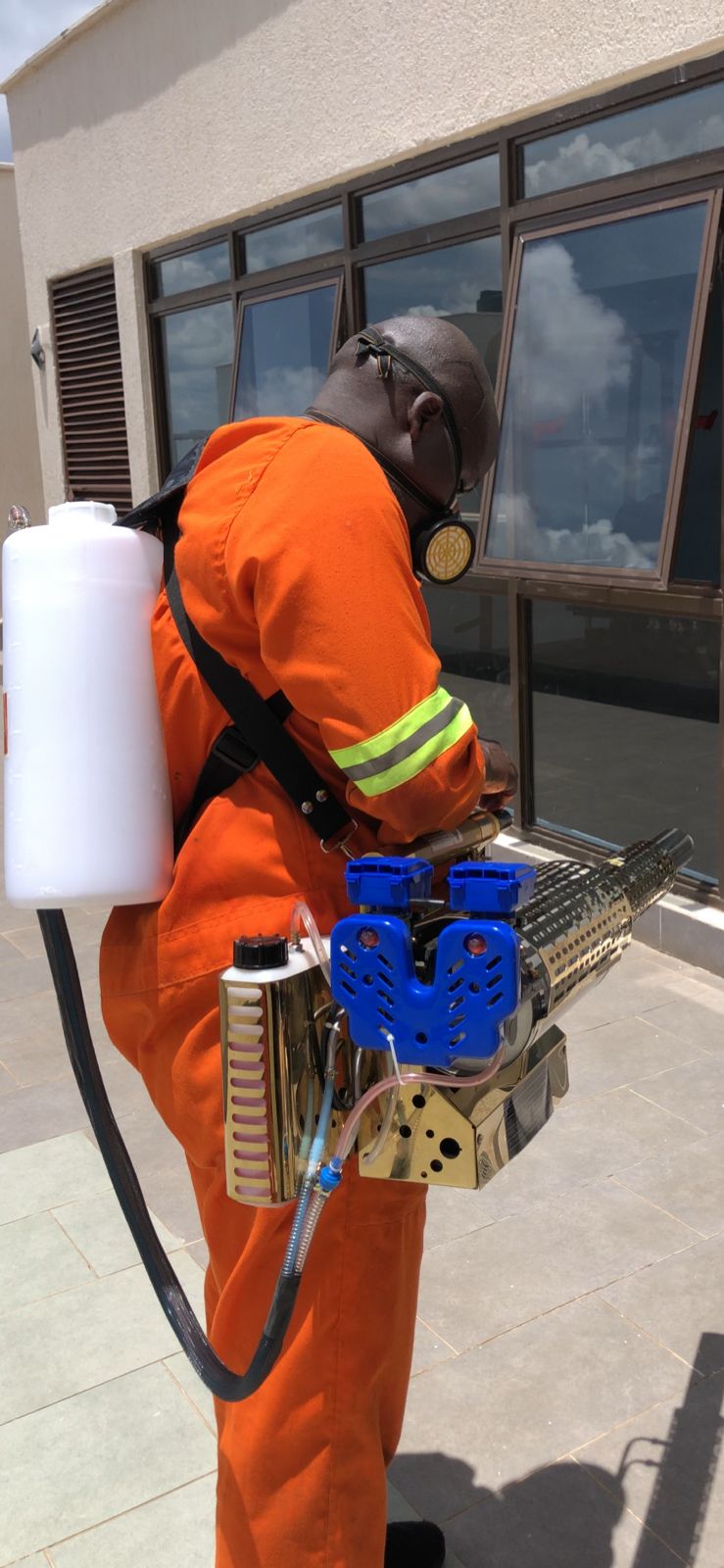 Kowa team setting up fumigation equipment